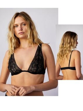 Intimately By Free People Black Hyper Plunge Underwire Bra Lace Bra Size M